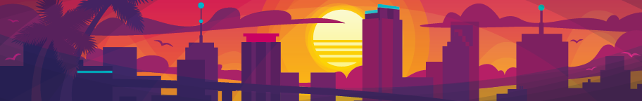 Miami skyline in a vaporwave color scheme